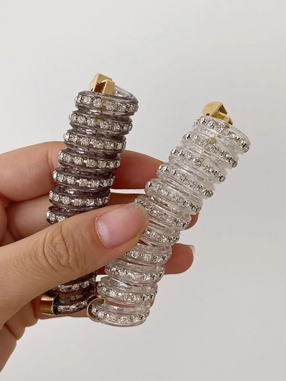 3pcs Glitter Rhinestone Spiral Hair Ties No Damage Bubble Braid Ponytail Holders